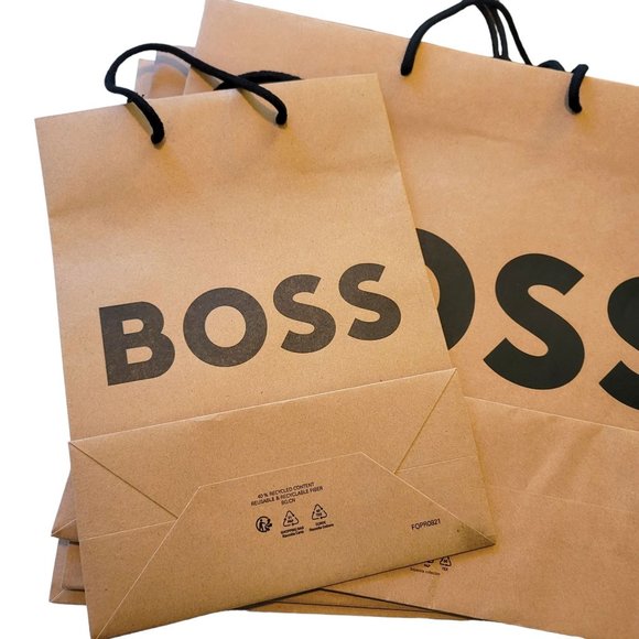 Hugo Boss Shopping Bags White Brown Set of 8 Signature Reusable Gift Prop VR208 - Picture 11 of 16